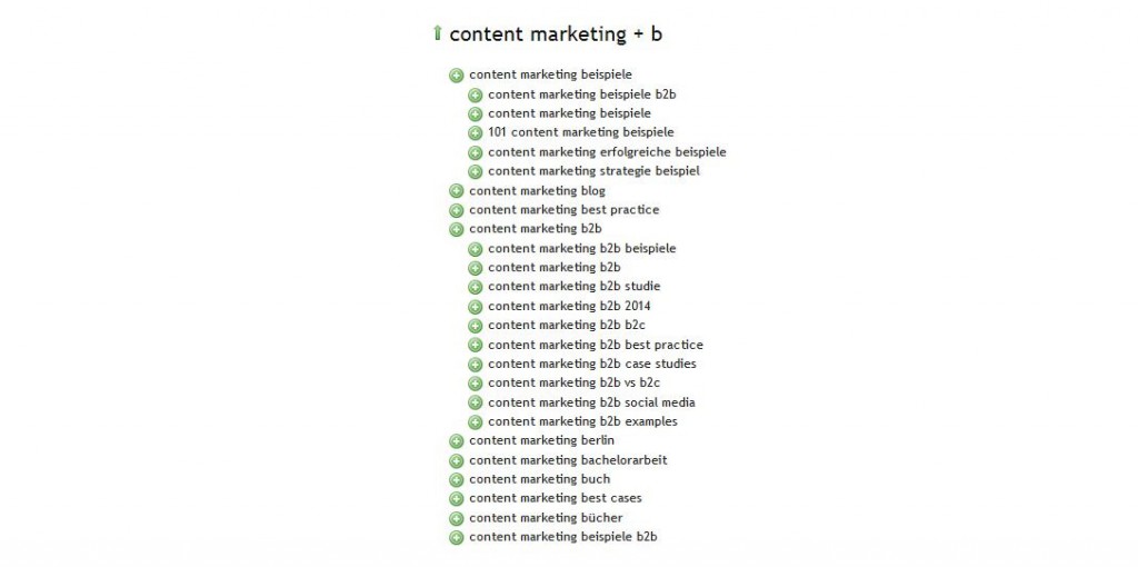 Themenfindung für das Content Marketing mit dem Tool ubersuggest.