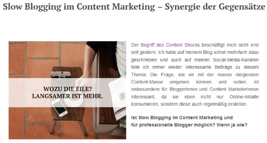 Slow Blogging im Content Marketing von Ivana Baric-Gaspar.