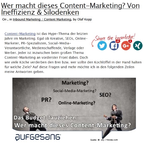 Welche Disziplin sollte im Content Marketinf federführend sein?