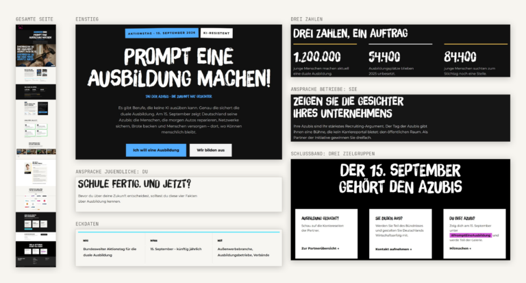 Aktionswebsite tag-der-azubis.info als Collage aus Gesamtansicht und Ausschnitten